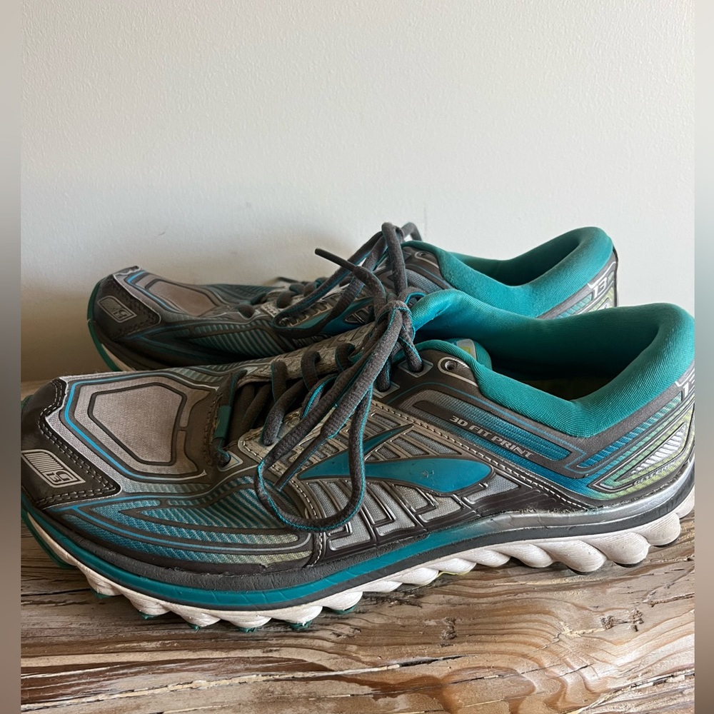 Brooks Womens Glycerin G13 3D Fit Print Running Shoes Size 9 Teal 1201971B030